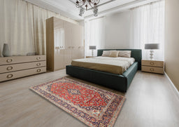Traditional Light French Beige Brown Medallion Rug in a Bedroom, tr1256