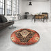 Round Traditional Saffron Red Persian Rug in a Office, tr1261