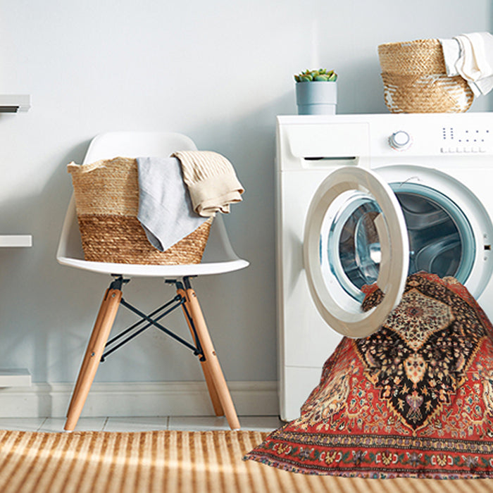 Machine Washable Traditional Saffron Red Rug in a Washing Machine, wshtr1261