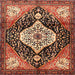 Round Machine Washable Traditional Saffron Red Rug, wshtr1261