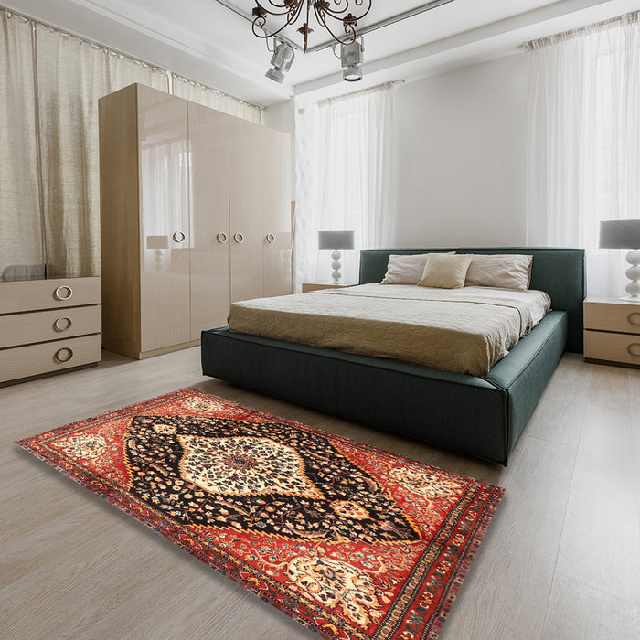 Traditional Saffron Red Persian Rug in a Bedroom, tr1261
