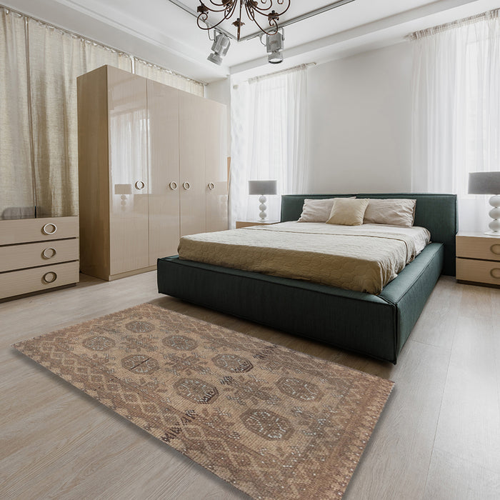 Traditional Brown Persian Rug in a Bedroom, tr1262