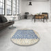 Round Machine Washable Traditional Slate Blue Grey Blue Rug in a Office, wshtr1263