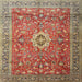 Square Traditional Fire Brick Red Medallion Rug, tr1265