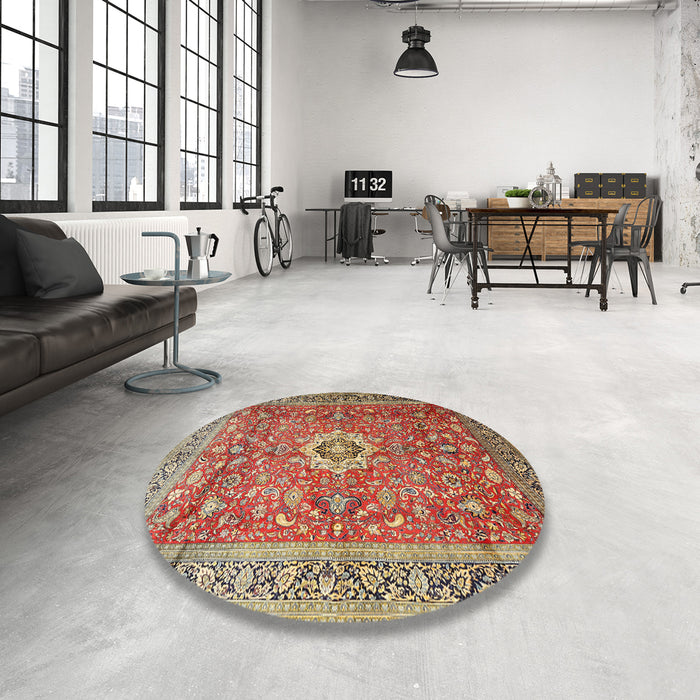 Round Machine Washable Traditional Fire Brick Red Rug in a Office, wshtr1265