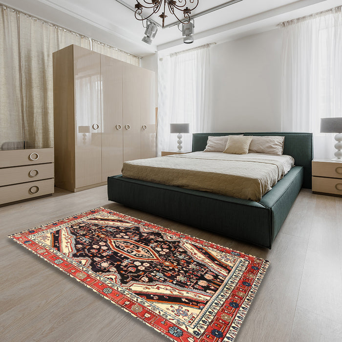 Machine Washable Traditional Saffron Red Rug in a Bedroom, wshtr1266