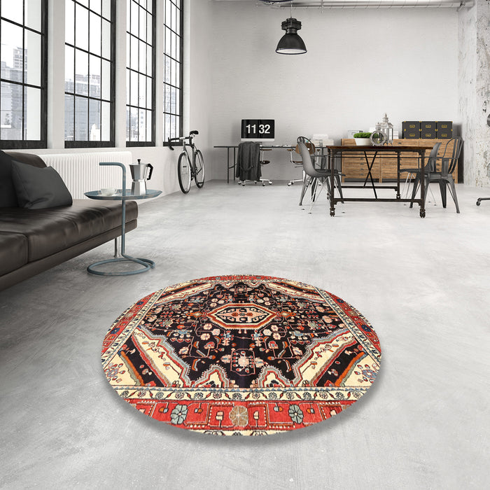 Round Traditional Saffron Red Persian Rug in a Office, tr1266