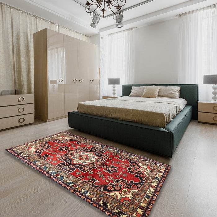 Traditional Saffron Red Medallion Rug in a Bedroom, tr1268