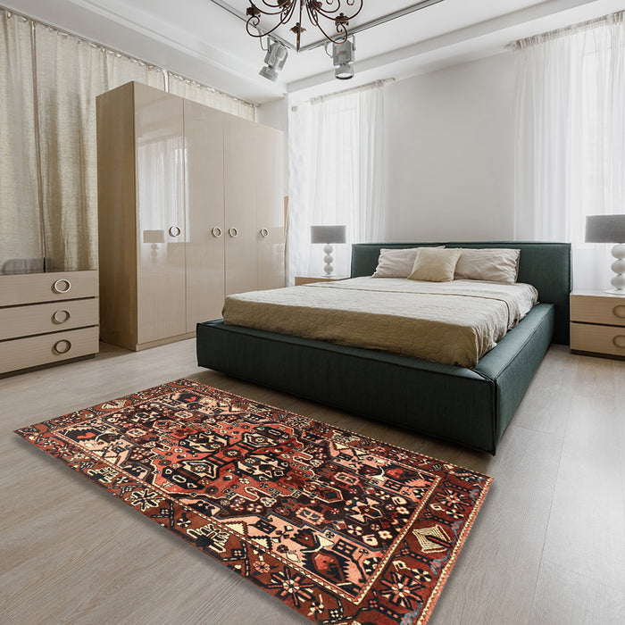 Machine Washable Traditional Orange Brown Rug in a Bedroom, wshtr1272
