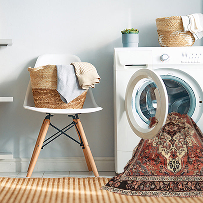 Machine Washable Traditional Sand Brown Rug in a Washing Machine, wshtr1274