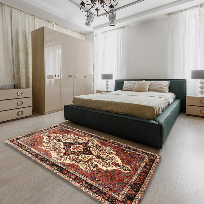 Traditional Sand Brown Persian Rug in a Bedroom, tr1274