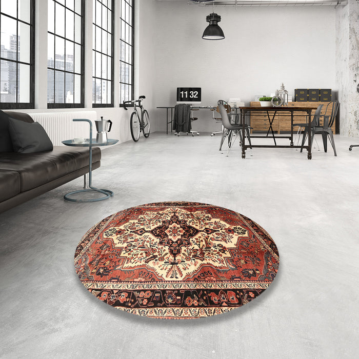 Round Machine Washable Traditional Sand Brown Rug in a Office, wshtr1274