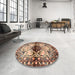 Round Traditional Red Brown Persian Rug in a Office, tr1276