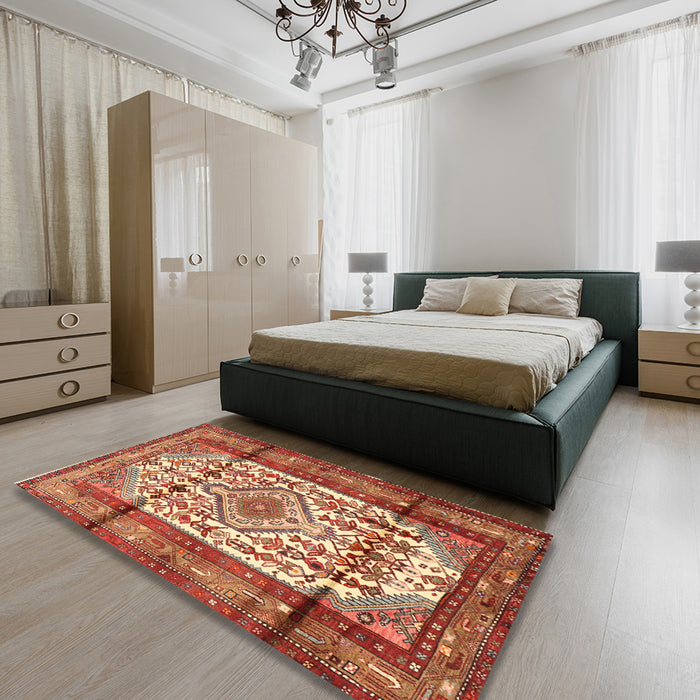 Traditional Sand Brown Persian Rug in a Bedroom, tr1277