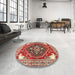 Round Machine Washable Traditional Red Rug in a Office, wshtr1279