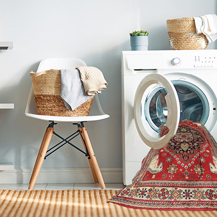 Machine Washable Traditional Red Rug in a Washing Machine, wshtr1279