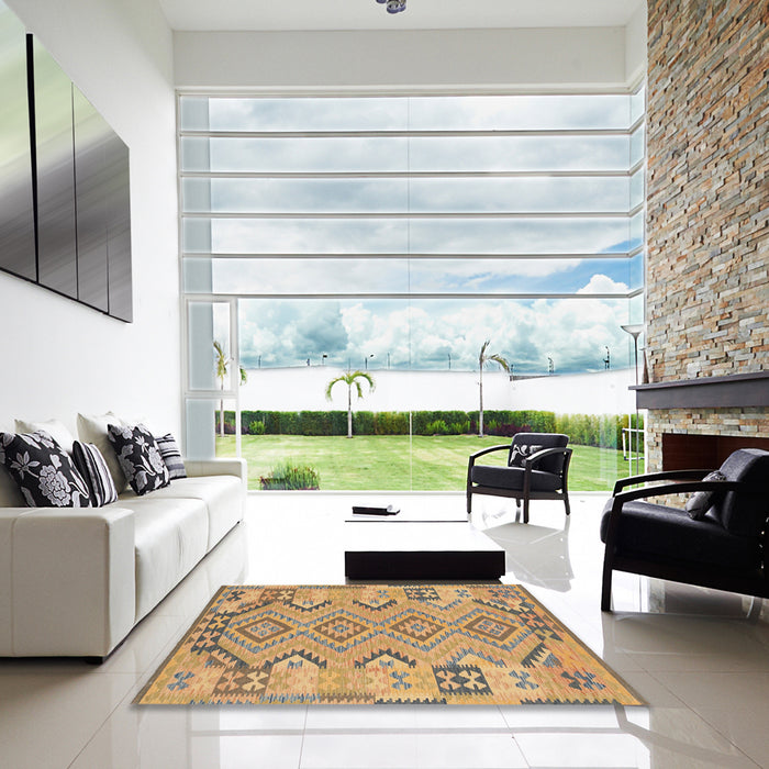 Square Traditional Dark Gold Brown Persian Rug in a Living Room, tr1281