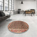 Round Traditional Saffron Red Persian Rug in a Office, tr1286