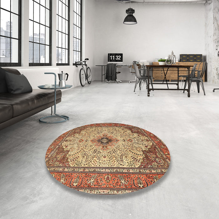 Round Traditional Dark Sienna Brown Persian Rug in a Office, tr1287
