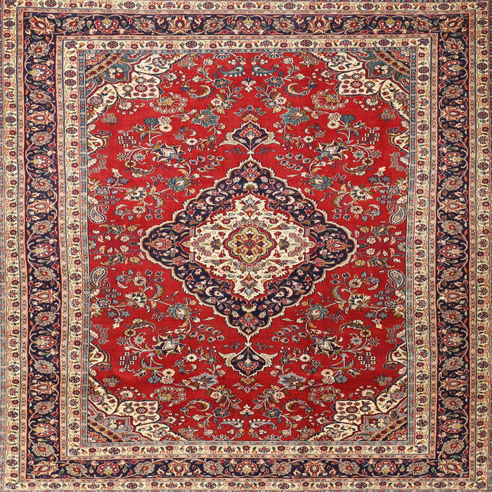 Round Machine Washable Traditional Tomato Red Rug, wshtr1289
