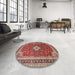 Round Traditional Red Medallion Rug in a Office, tr1289