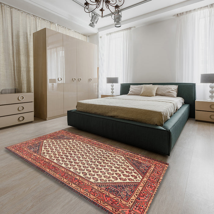 Traditional Sandy Brown Persian Rug in a Bedroom, tr1290