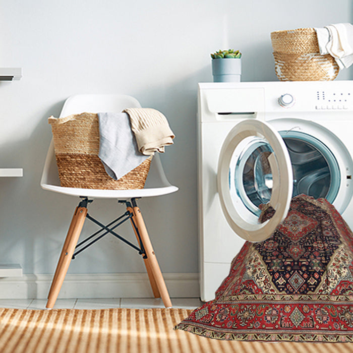 Machine Washable Traditional Saffron Red Rug in a Washing Machine, wshtr1291