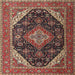 Round Machine Washable Traditional Saffron Red Rug, wshtr1291