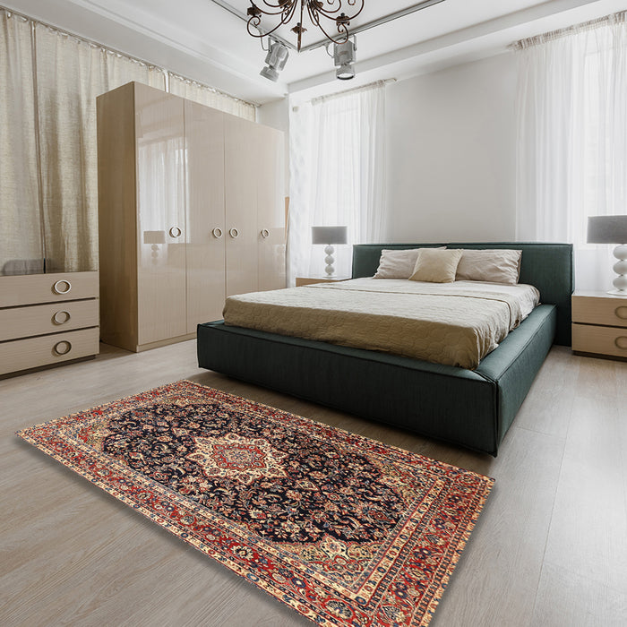 Machine Washable Traditional Light Copper Gold Rug in a Bedroom, wshtr1292