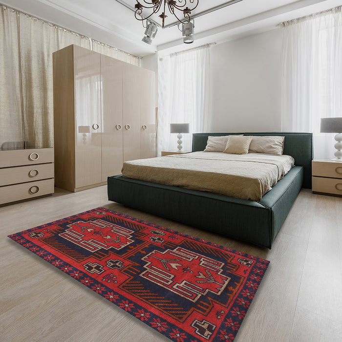 Machine Washable Traditional Red Rug in a Bedroom, wshtr1293