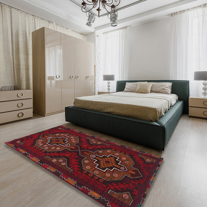 Machine Washable Traditional Cranberry Red Rug in a Bedroom, wshtr1294