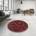 Round Traditional Dark Brown Persian Rug in a Office, tr1295