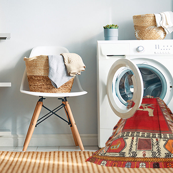 Machine Washable Traditional Red Rug in a Washing Machine, wshtr1299