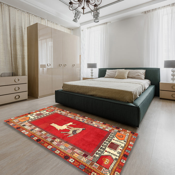 Machine Washable Traditional Red Rug in a Bedroom, wshtr1299