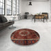 Round Machine Washable Traditional Sienna Brown Rug in a Office, wshtr129