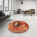 Round Machine Washable Traditional Tomato Red Rug in a Office, wshtr1300