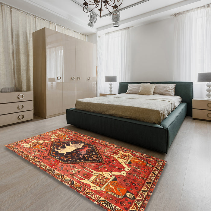 Machine Washable Traditional Tomato Red Rug in a Bedroom, wshtr1300