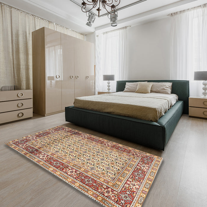 Traditional Brown Persian Rug in a Bedroom, tr1301