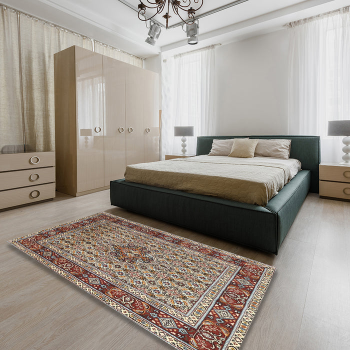 Machine Washable Traditional Light French Beige Brown Rug in a Bedroom, wshtr1303