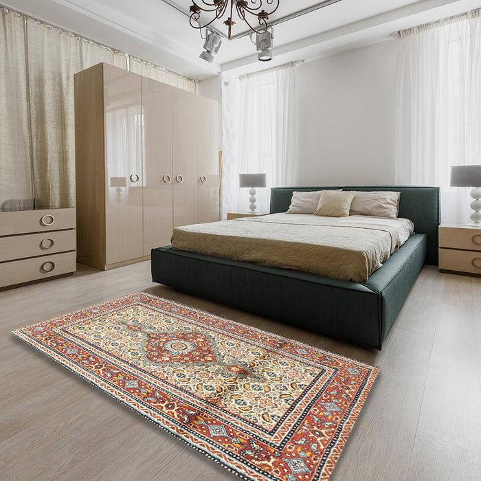 Traditional Sienna Brown Medallion Rug in a Bedroom, tr1304