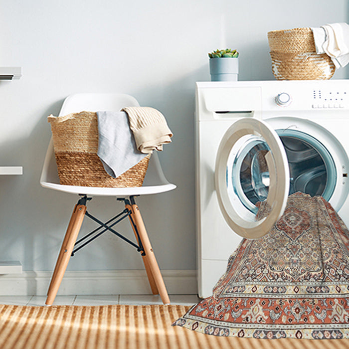 Machine Washable Traditional Sienna Brown Rug in a Washing Machine, wshtr1307