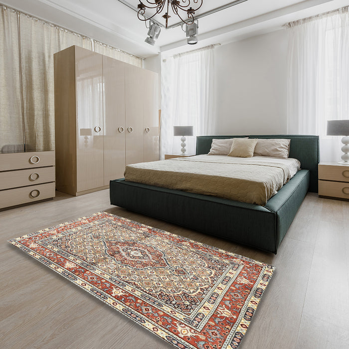 Machine Washable Traditional Sienna Brown Rug in a Bedroom, wshtr1307