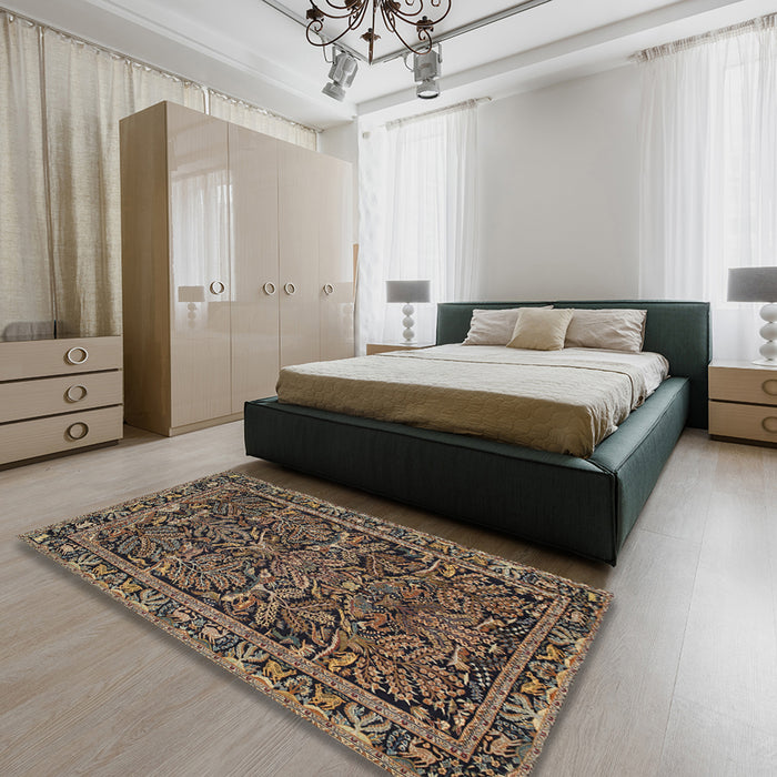 Machine Washable Traditional Dark Almond Brown Rug in a Bedroom, wshtr130