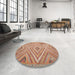 Round Machine Washable Traditional Orange Rug in a Office, wshtr1310