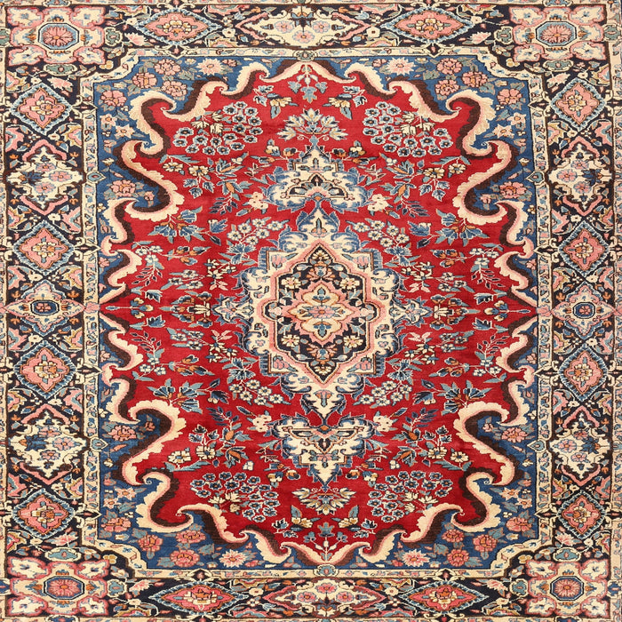 Round Machine Washable Traditional Brown Red Rug, wshtr1311
