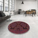 Round Machine Washable Traditional Velvet Maroon Purple Rug in a Office, wshtr1312