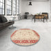 Round Machine Washable Traditional Deep Peach Orange Rug in a Office, wshtr1316