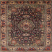 Round Machine Washable Traditional Dark Almond Brown Rug, wshtr131