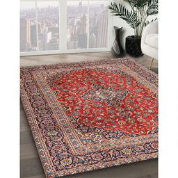Traditional Camel Brown Medallion Rug in Family Room, tr1320
