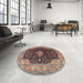 Round Traditional Bakers Brown Medallion Rug in a Office, tr1321